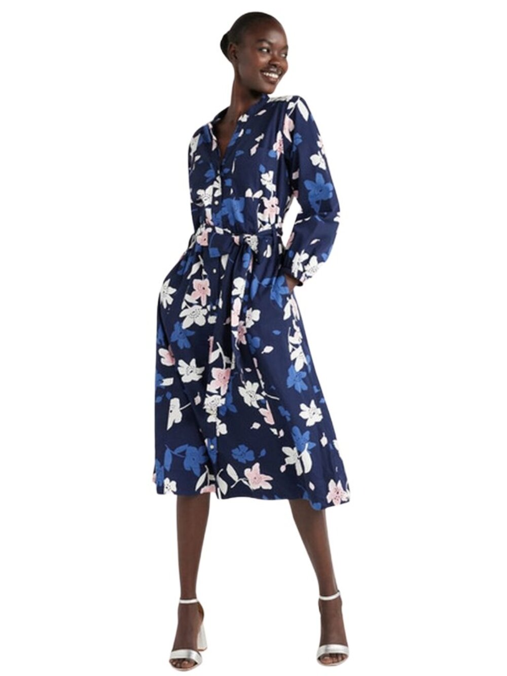 Free Assembly Belted Midi Navy Floral Dress Size XS NWT